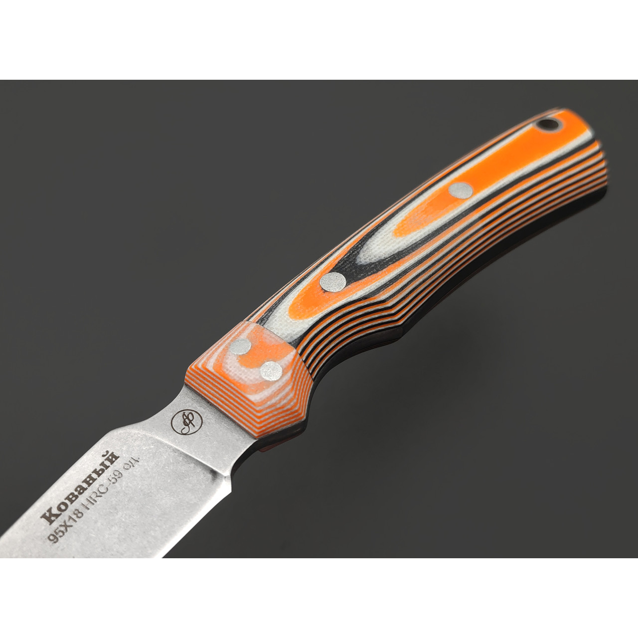 Фурсач А. А. нож Рысь малютка, сталь 95Х18 стоунвош, рукоять G10 black & orange & white