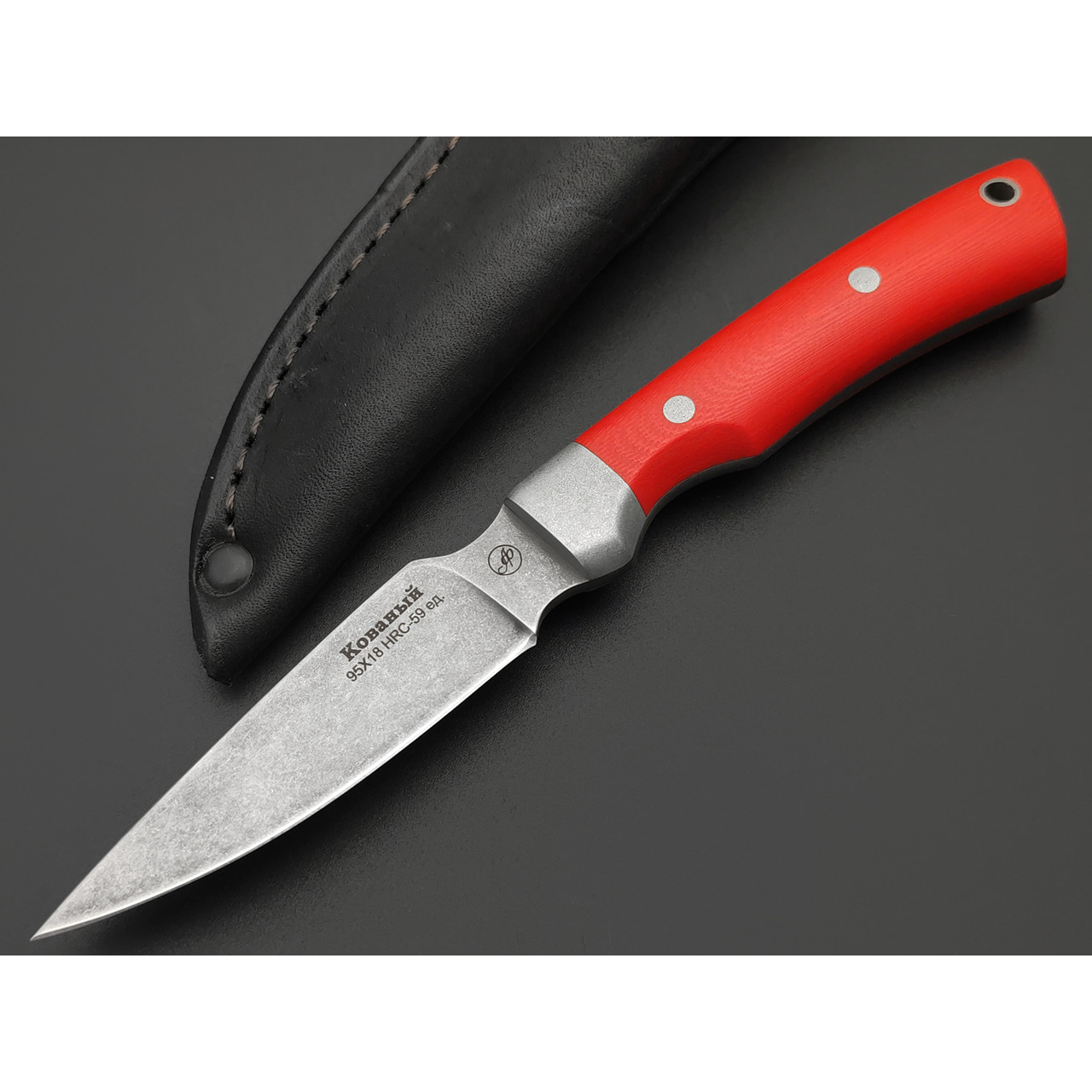 Фурсач А. А. нож Рысь малютка, сталь 95Х18 Стоунвош, рукоять G10 red