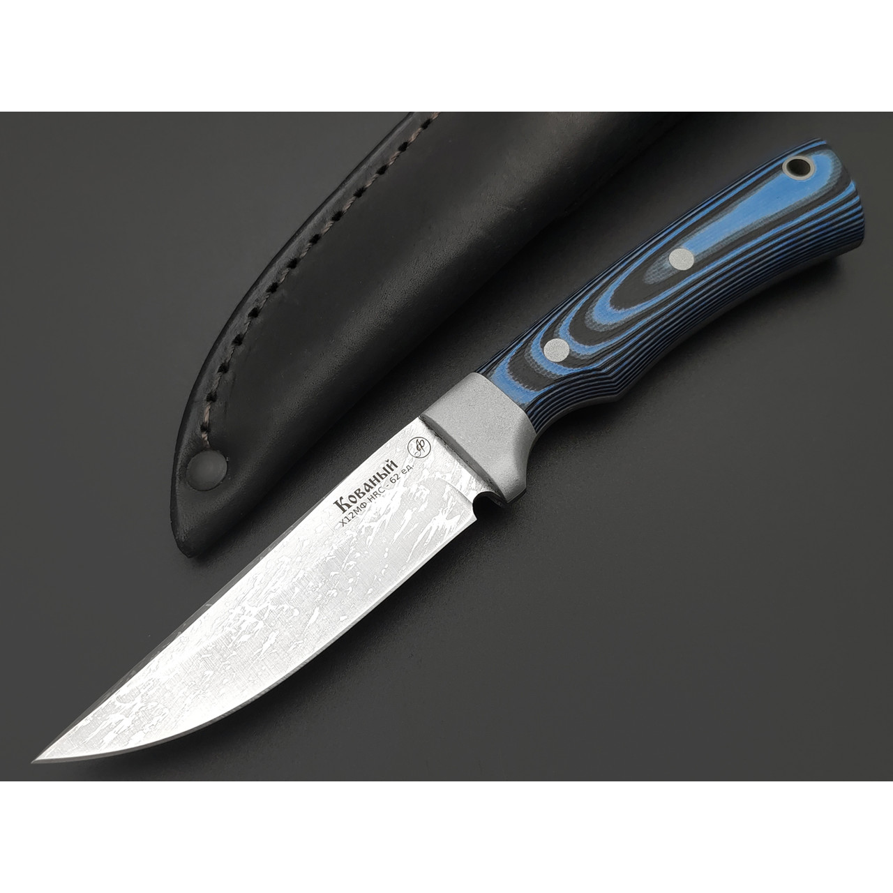 Фурсач А. А. нож Газель малютка, сталь Х12МФ травление, рукоять G10 black & blue
