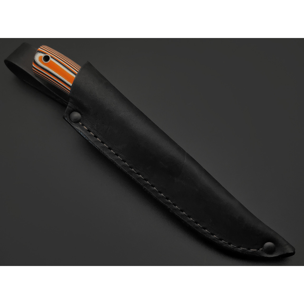 Фурсач А. А. нож Тигр малютка, сталь Х12МФ травление, рукоять G10 black & orange & white