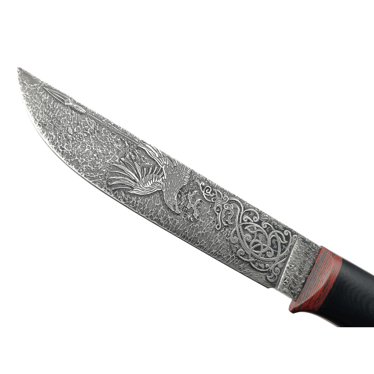 Волчий Век нож Слон Custom сталь CPM S125V WA худ. травление, рукоять G10, карбон