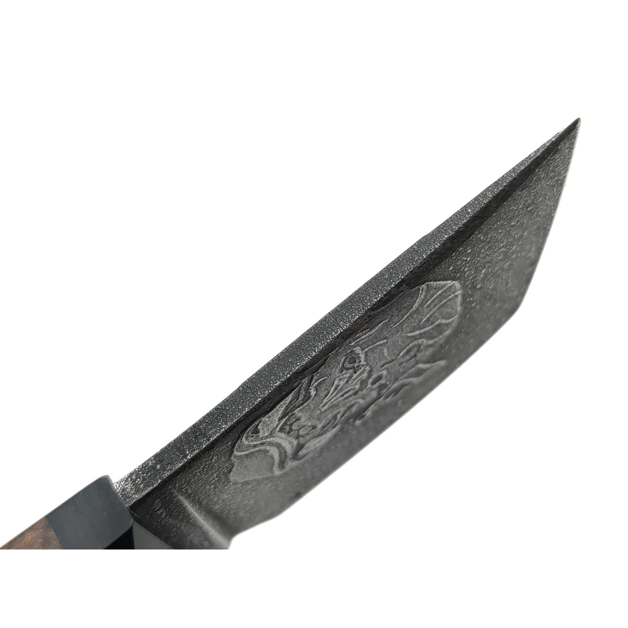 Волчий Век нож Орчёнок Custom сталь PGK WA худ. травление, рукоять Карельская берёза, G10, карбон