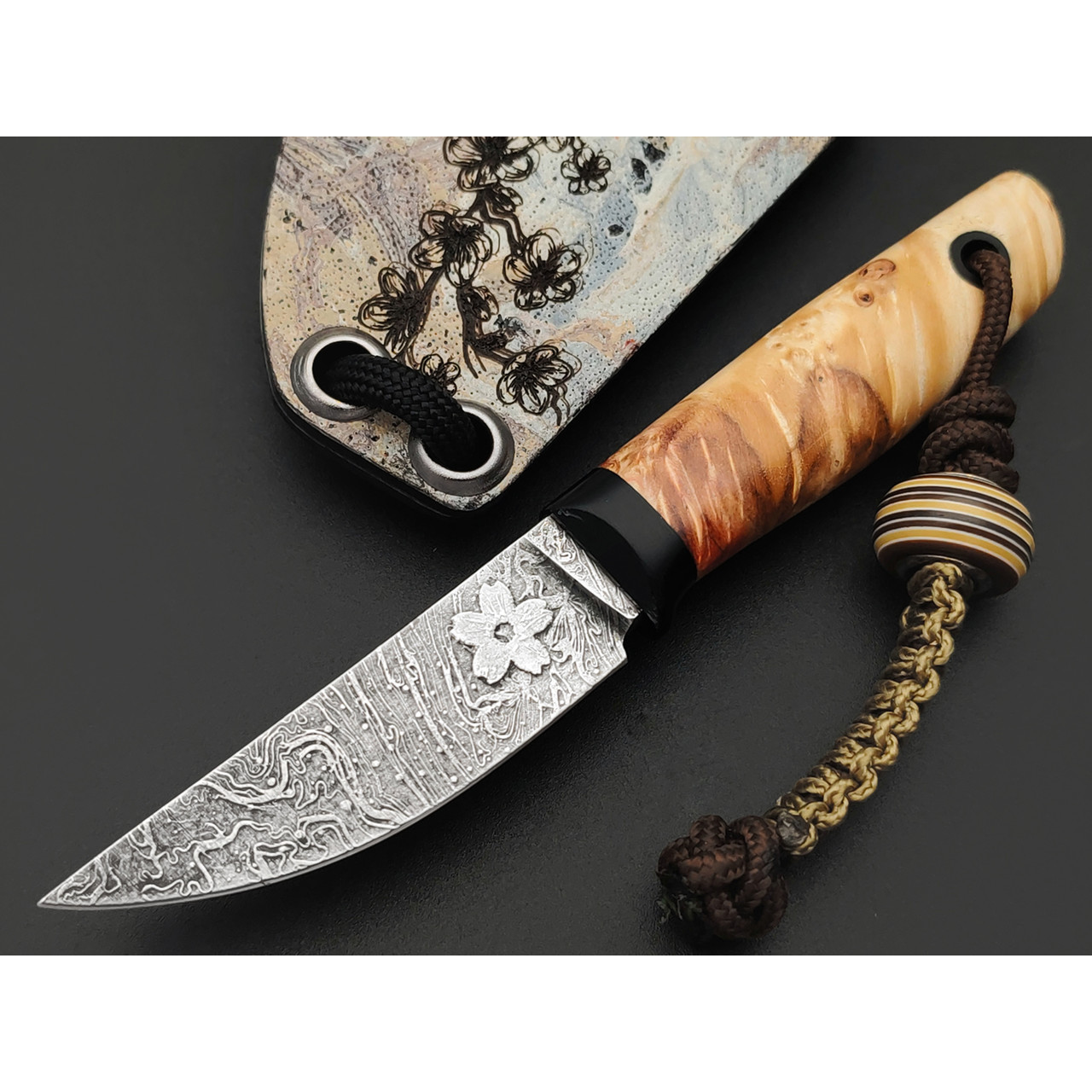 Волчий Век нож Слонёнок Custom сталь PGK WA худ. травление, рукоять Карельская берёза, G10, карбон