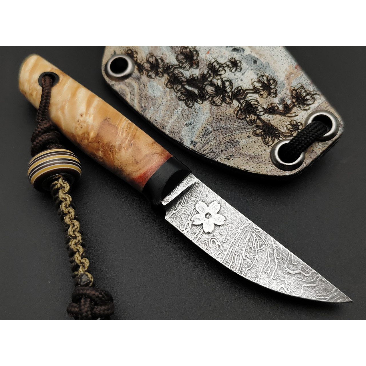 Волчий Век нож Слонёнок Custom сталь PGK WA худ. травление, рукоять Карельская берёза, G10, карбон