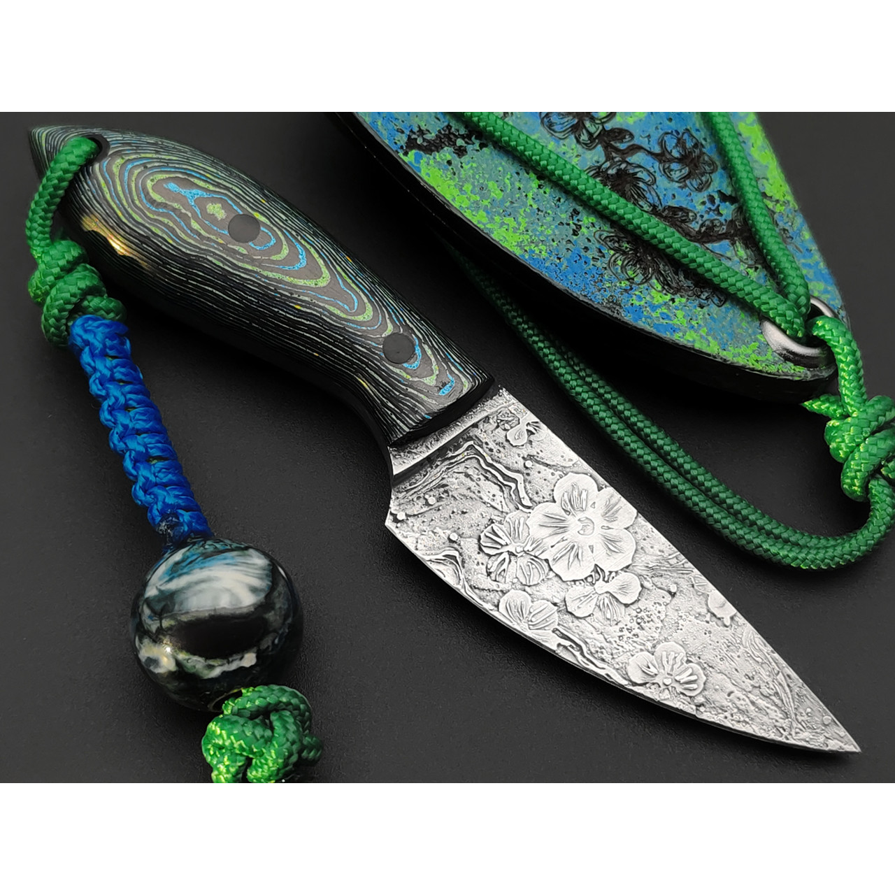 Волчий Век нож Мини МасичЬка Custom сталь M398 WA худ. травление, рукоять Carbon fiber laminate