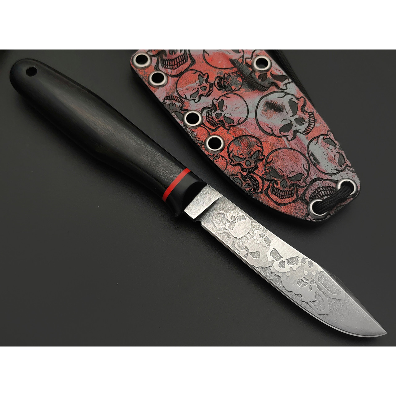Волчий Век нож Слоник Custom сталь N690 WA худ. травление, Рукоять Микарта, G10, карбон