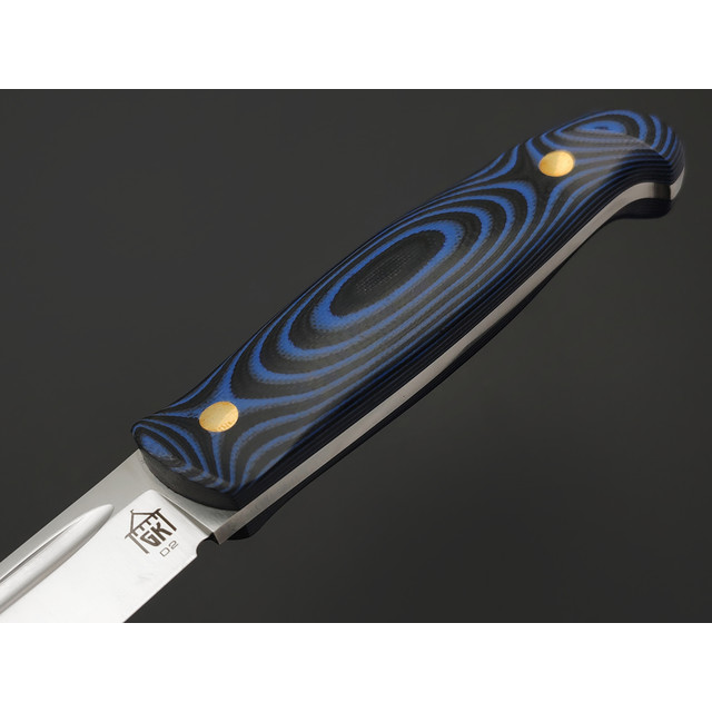 Град Горький нож Пукко сталь D2 satin, рукоять G10 black & blue, латунь