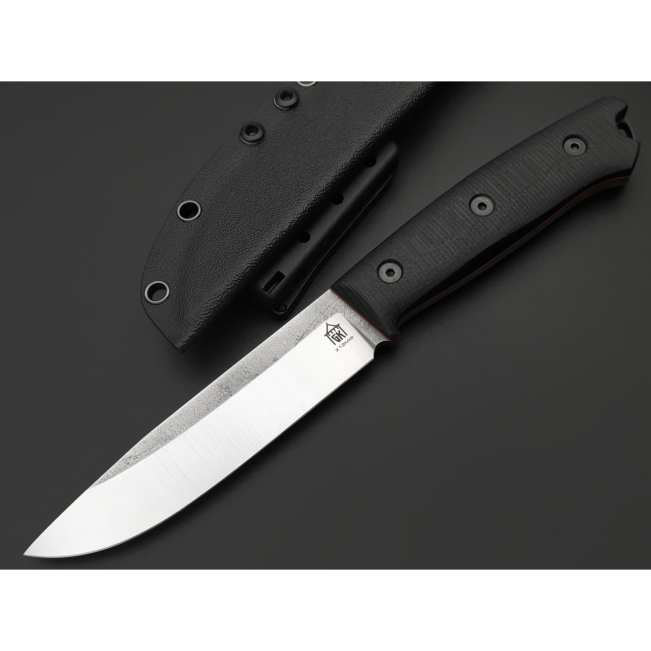 Град Горький нож Универсал сталь Х12МФ satin, рукоять G10 black & red