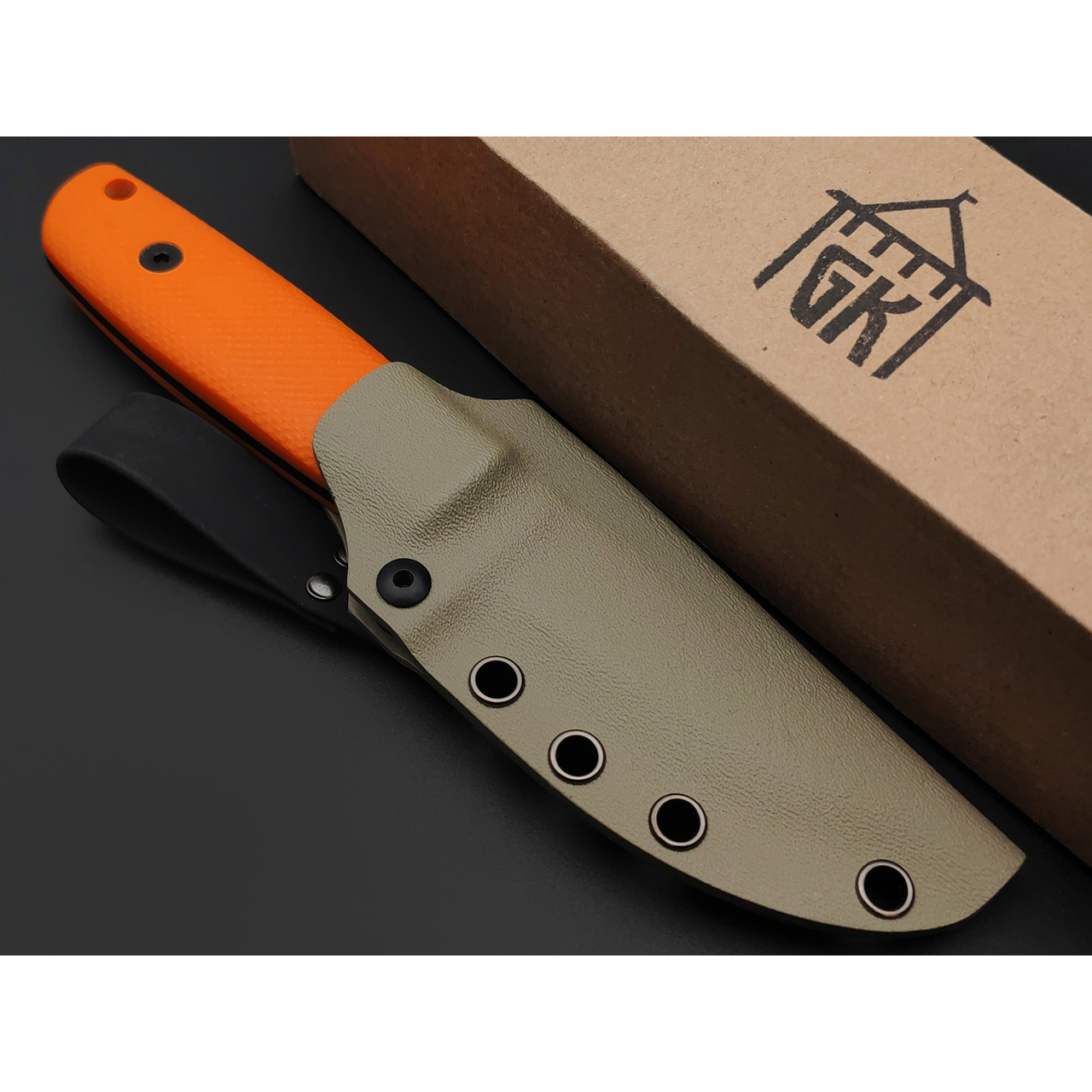 Град Горький нож Техно-Томми сталь D2 satin, спуски конвекс, рукоять G10 orange & black