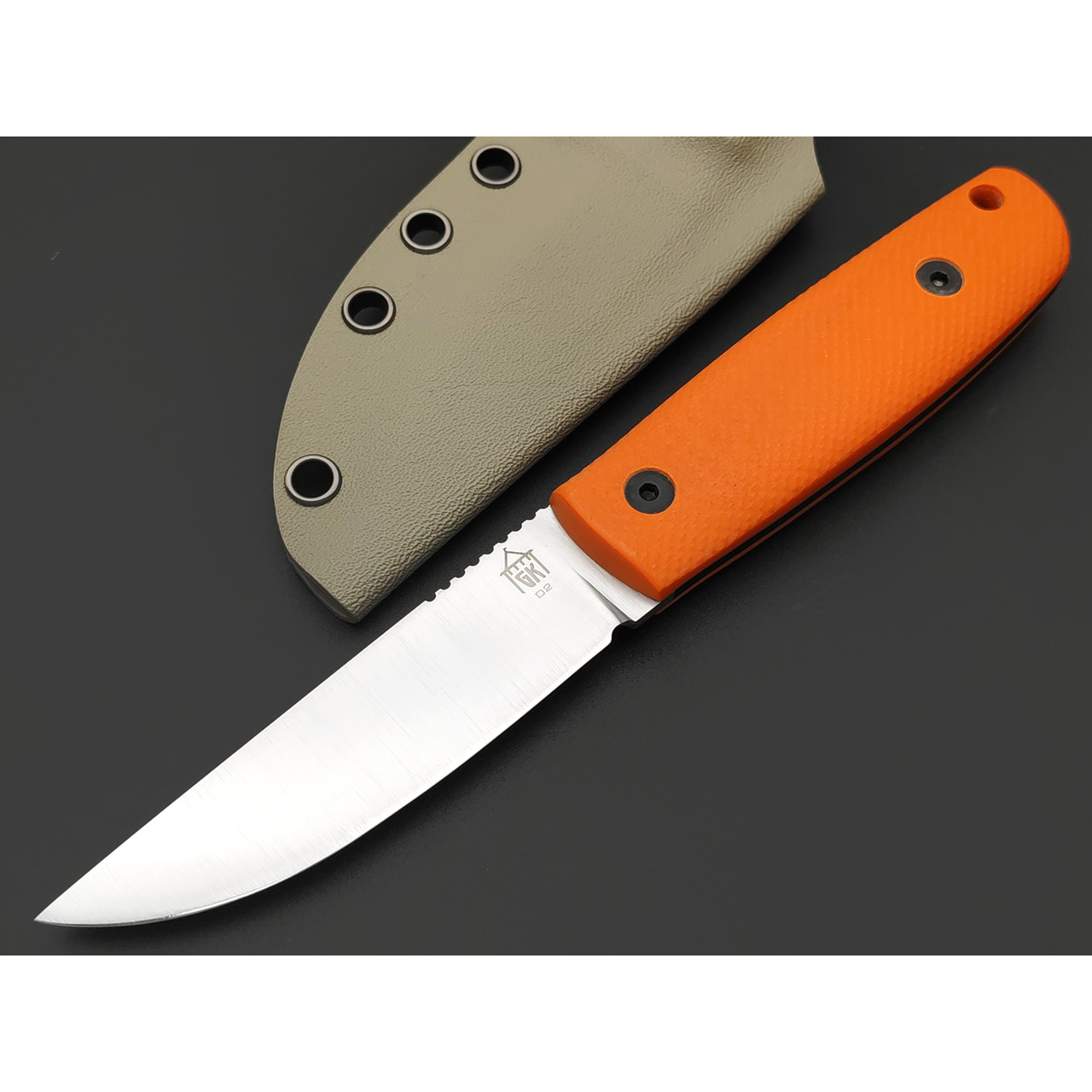 Град Горький нож Техно-Томми сталь D2 satin, спуски конвекс, рукоять G10 orange & black
