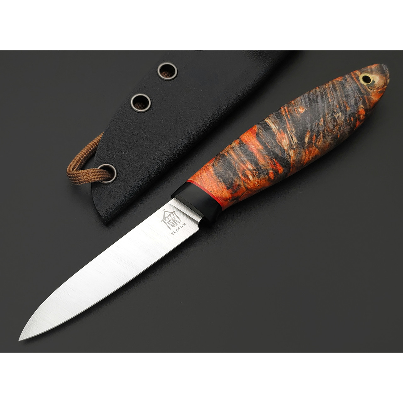 Град Горький нож Шейный сталь Elmax satin, рукоять Кап клёна red & grey, G10