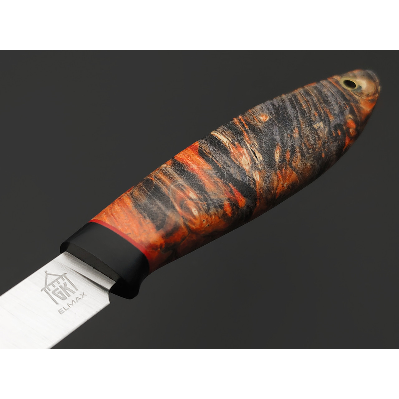 Град Горький нож Шейный сталь Elmax satin, рукоять Кап клёна red & grey, G10