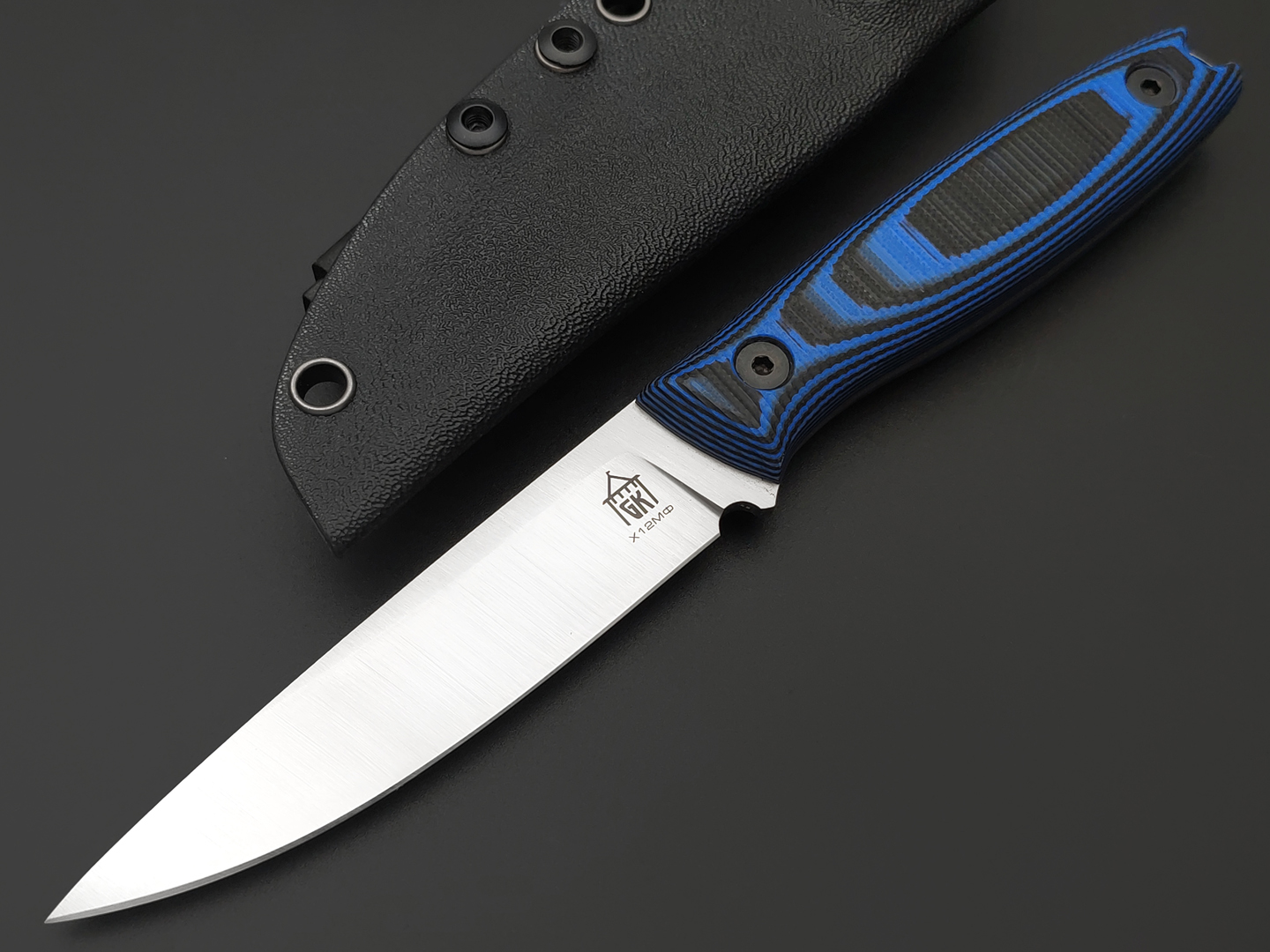 Град Горький нож Оса сталь Х12МФ satin, рукоять G10 black & blue