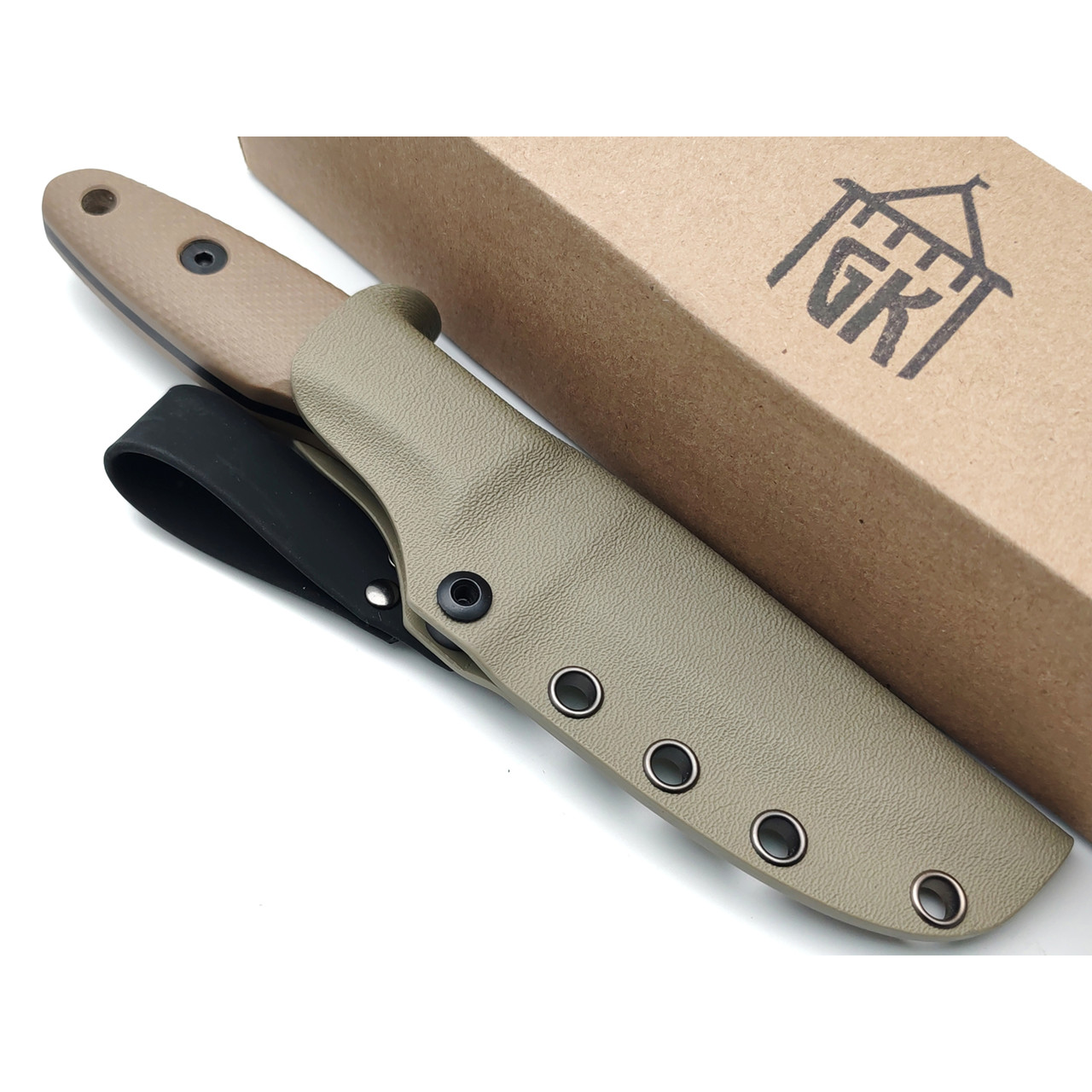 Град Горький нож Байкер сталь D2 стоунвош, рукоять G10 tan & black textured