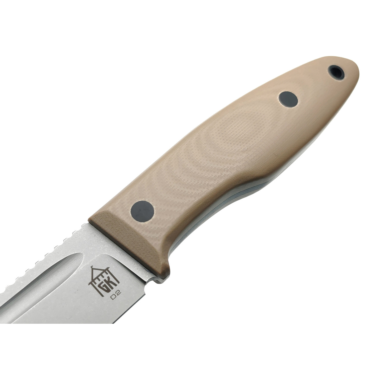 Град Горький нож Байкер сталь D2 стоунвош, рукоять G10 tan & black