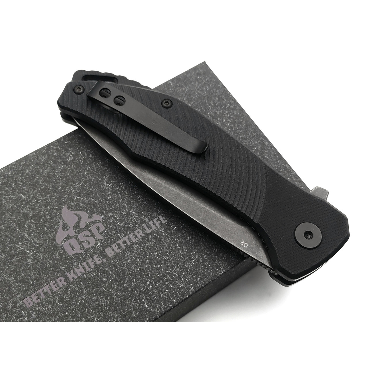 Нож QSP Raven QS122-C2 сталь D2 блэквош, рукоять G10 black