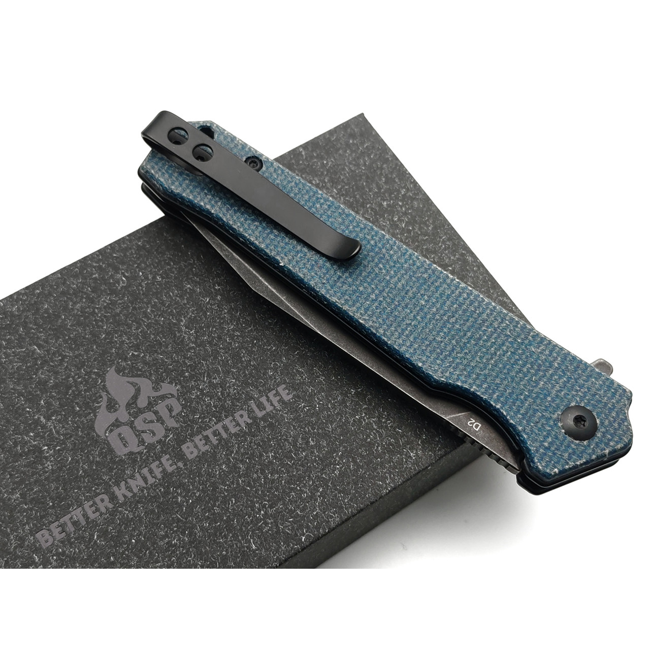 Нож QSP Mamba V2 QS111-H2 сталь D2 блэквош, рукоять Micarta blue