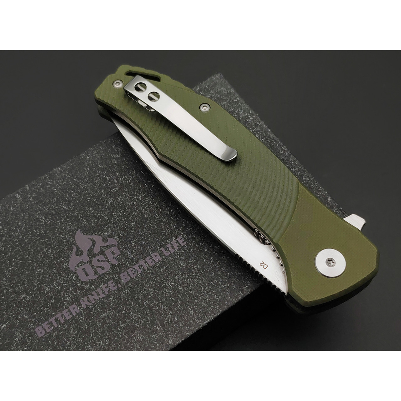Нож QSP Raven QS122-B1 сталь D2 satin, рукоять G10 green