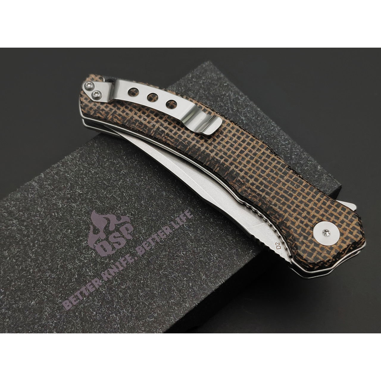 Нож QSP Walrus QS151-B1 сталь D2 св, рукоять Микарта коричневая