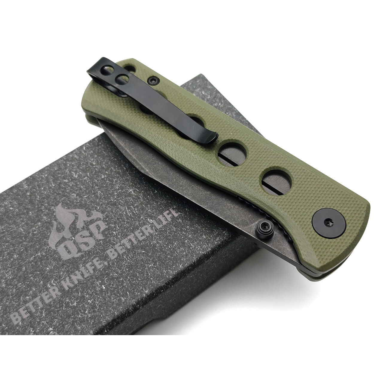 Нож QSP Canary folder QS150-F2 сталь 14C28N black, рукоять G10 OD green