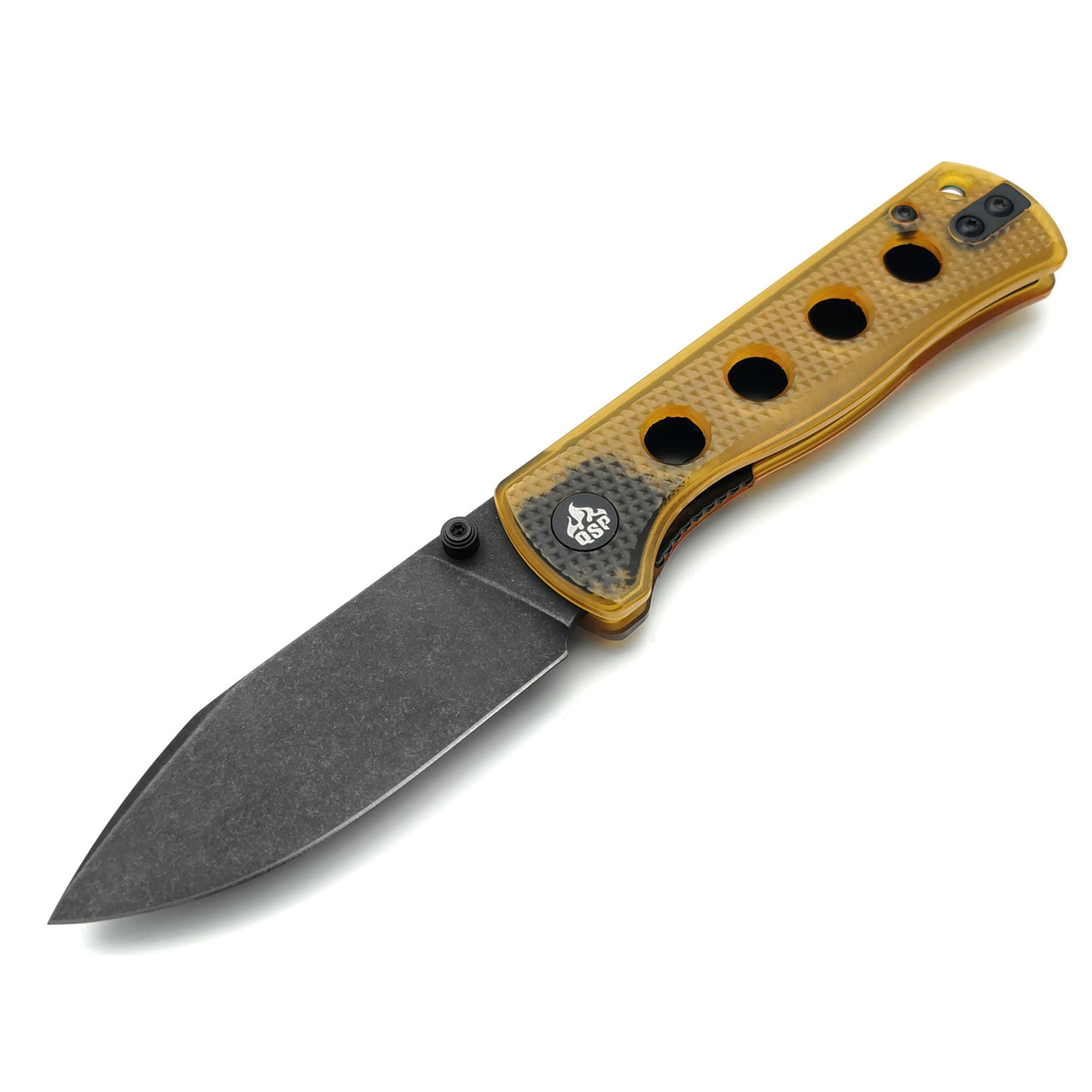 Нож QSP Canary folder QS150-J2 сталь 14C28N black, рукоять Ultem amber