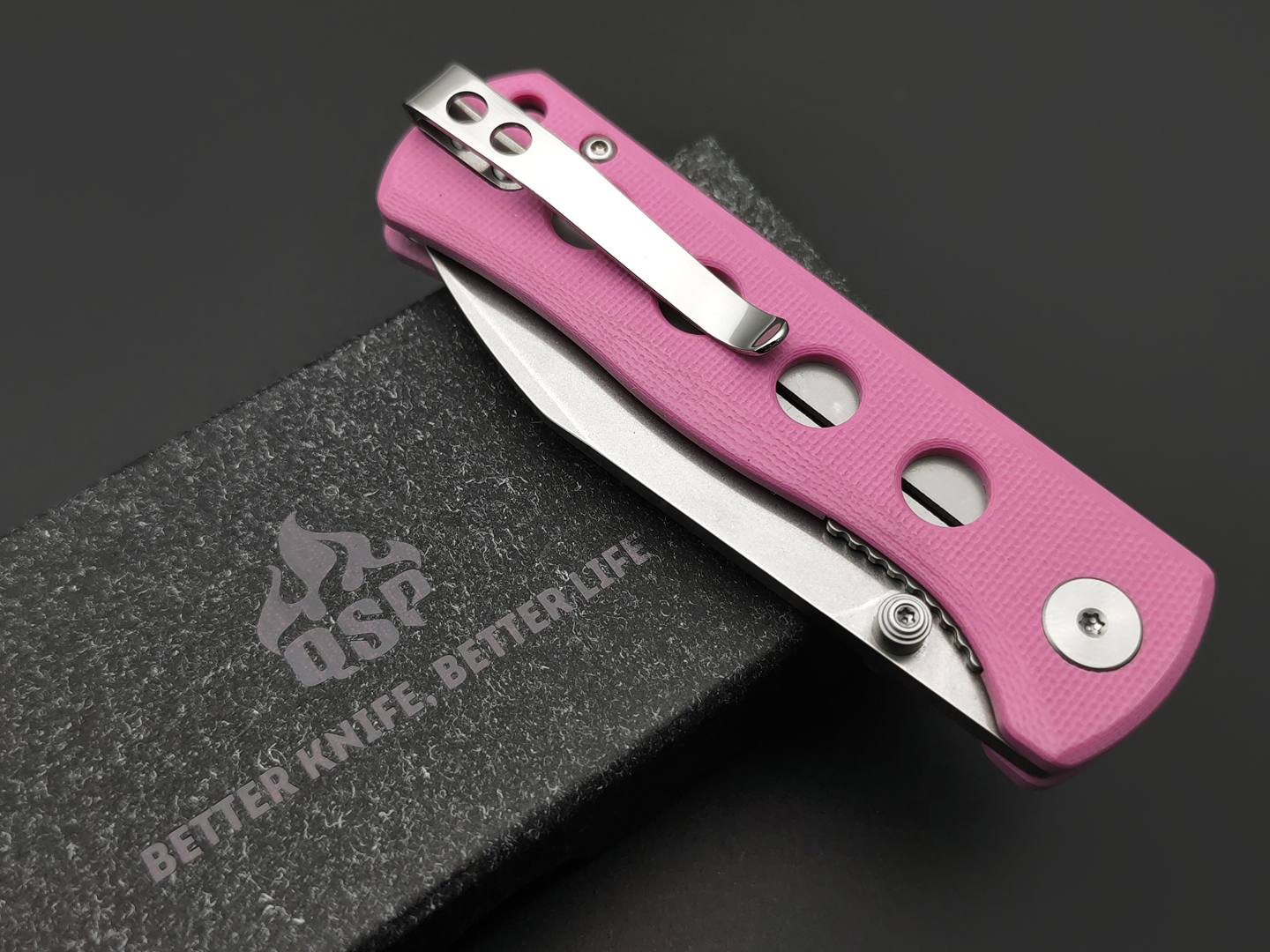 Нож QSP Canary folder QS150-H1 сталь 14C28N stonewash, рукоять G10 pink