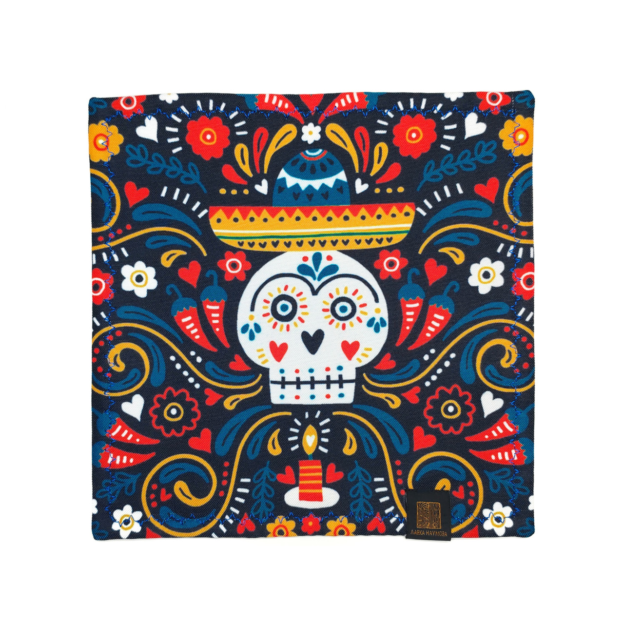 Лавка Наумова платок хэнк "Día de Los Muertos - череп в сомбреро" 24х24 см