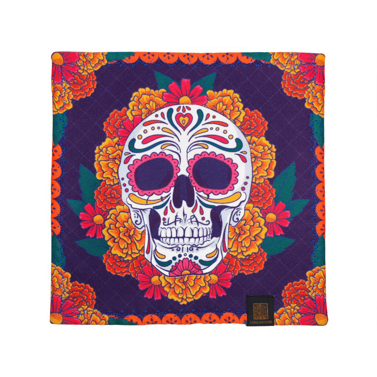 Лавка Наумова платок хэнк "Día de Los Muertos - череп с цветами" 24х24 см