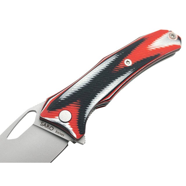 Saro нож Бизон сталь Aus-10, рукоять G10 red, black & white