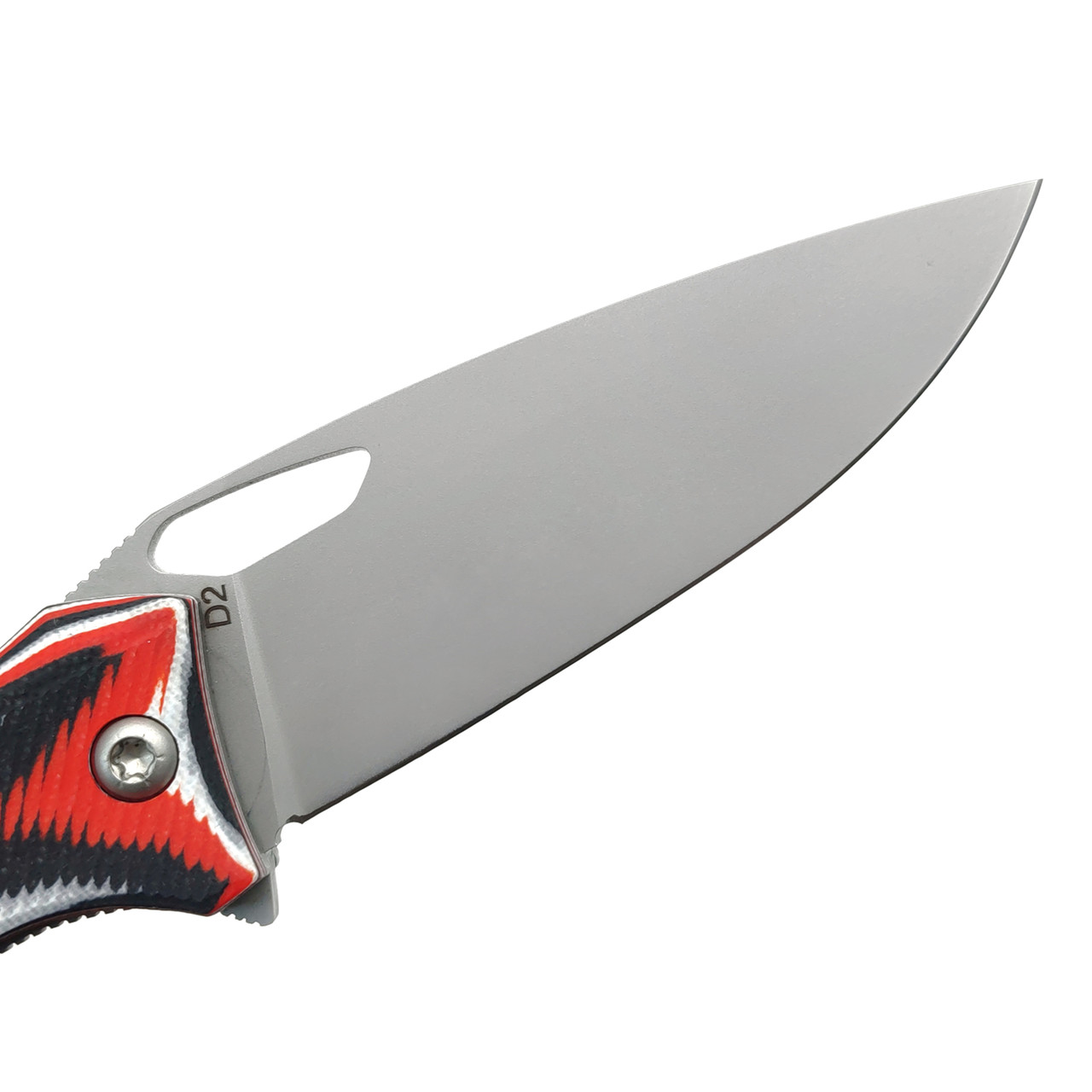 Saro нож Бизон сталь D2, рукоять G10 red, black & white
