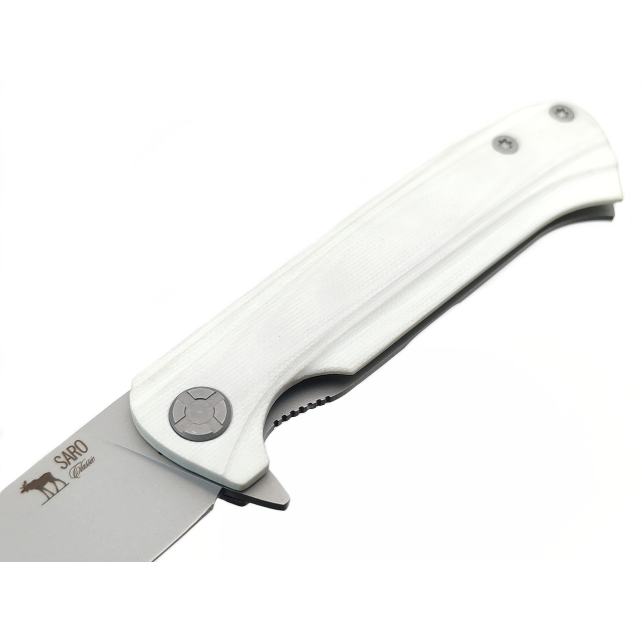 Saro нож Чиж Next сталь K110, рукоять G10 white