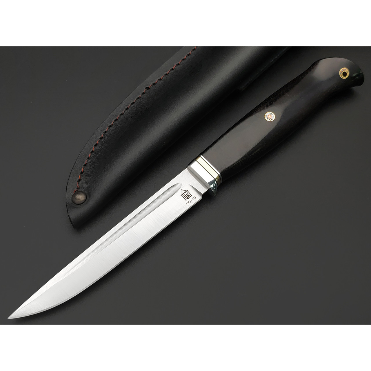 Град Горький нож Техно-Финка сталь VG-10 satin, рукоять Дерево граб, латунь