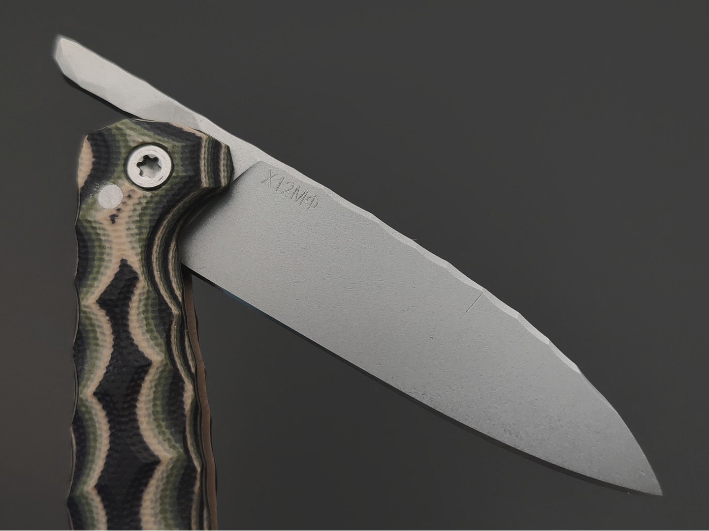 Андрей Кулаков малый фрикционный нож KUL0112 сталь Х12МФ, рукоять G10 laminate black-tan & olive