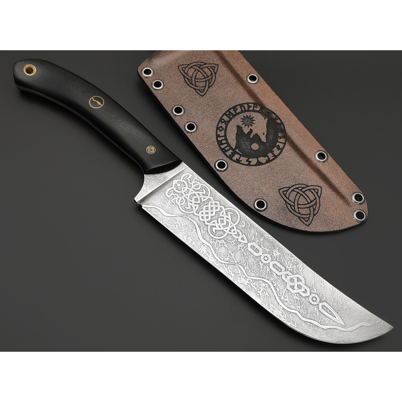 Волчий Век нож Пчак Custom сталь N690 WA худ. травление, рукоять G10, мозаичные пины