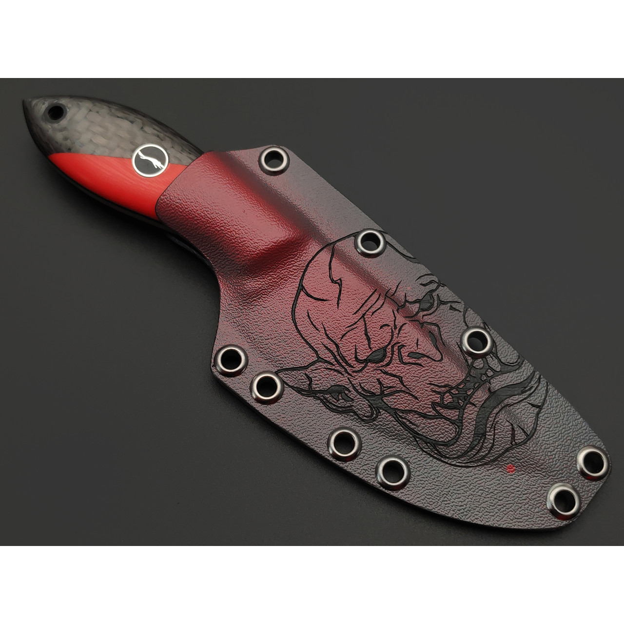 Волчий Век нож МасичЬка Custom Angry Orc Edition сталь N690 WA, рукоять Carbon fiber, G10 red