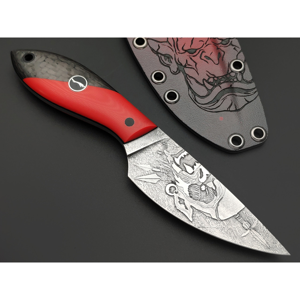 Волчий Век нож МасичЬка Custom Angry Orc Edition сталь N690 WA, рукоять Carbon fiber, G10 red