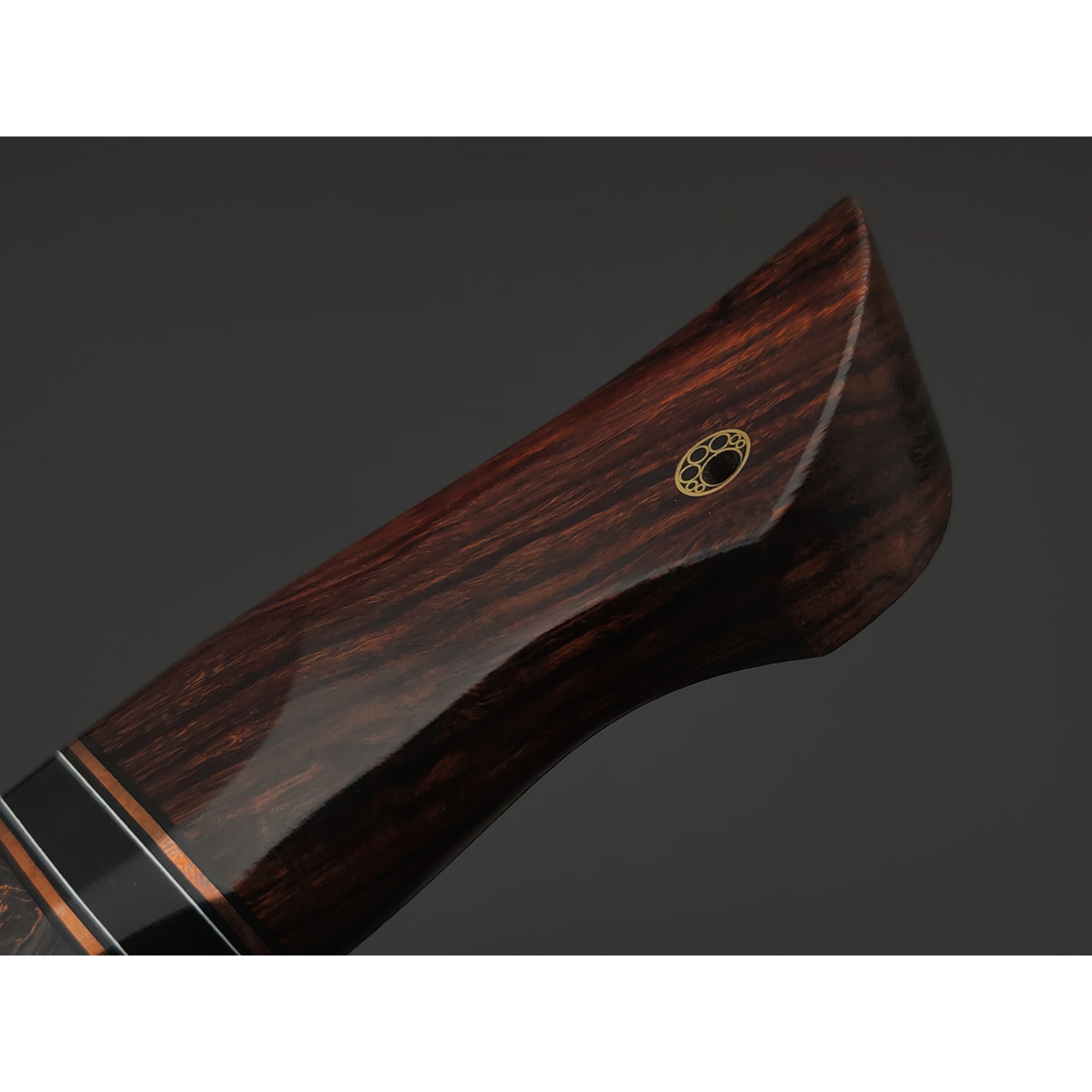Кузница Васильева нож НЛВ177 ламинат CPM S90V, рукоять Дерево айронвуд, carbon fiber Chaotic Copper, мокумэ-ганэ, медь, карболит