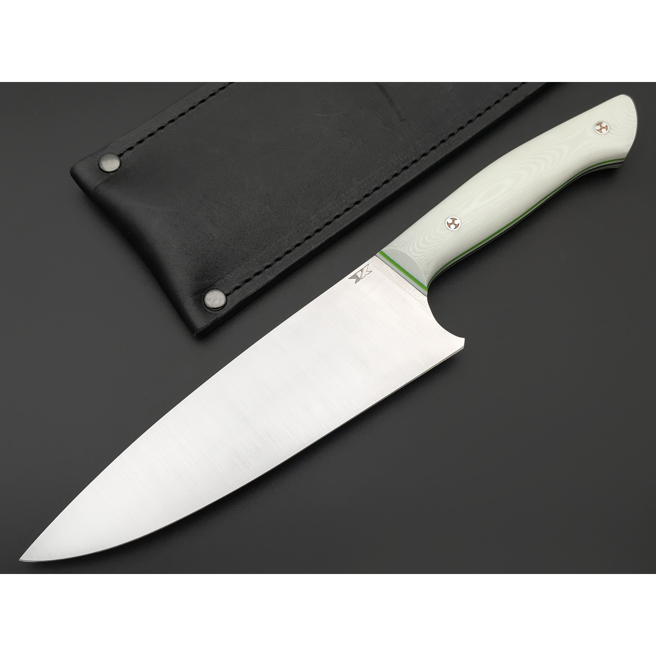 7 ножей кухонный нож Шеф сталь N690 satin, рукоять G10 white & green