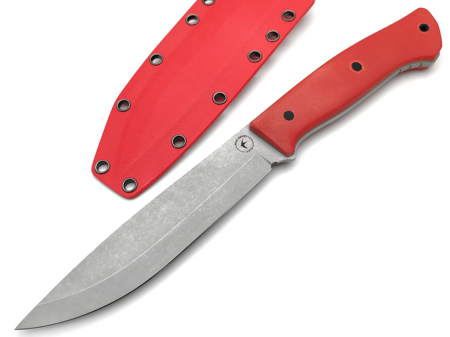 Apus Knives нож Strider сталь N690 stonewash, рукоять G10 red & green