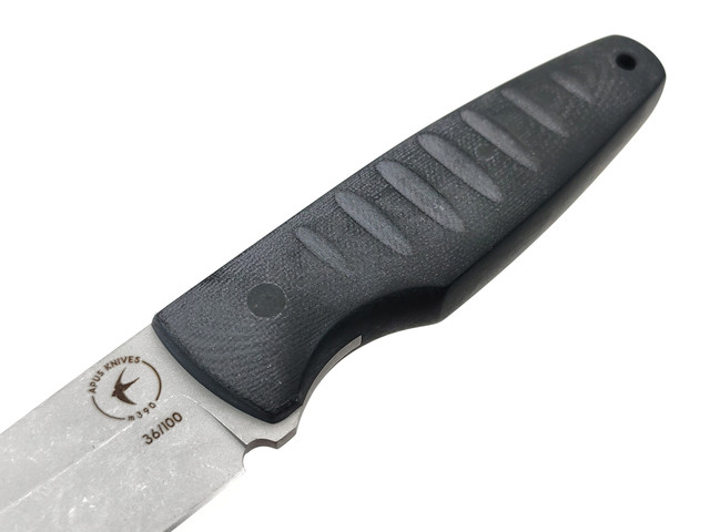 Apus Knives нож Скин-Ду Limited Edition сталь M390 stonewash, рукоять Micarta dark grey, пины карбон