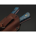 Товарищество Завьялова Набор для мяса нож и вилка, сталь N690, рукоять Карельская берёза синяя, G10, латунь