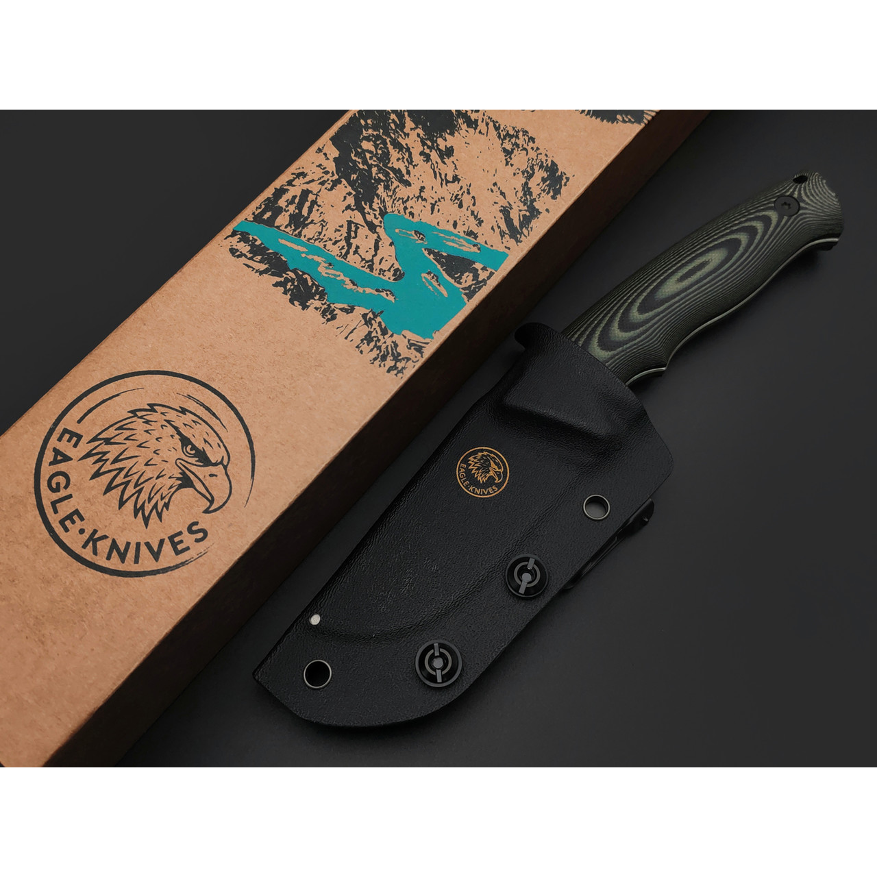 Eagle Knives нож Forester 1 сталь Aus10Co стоунвош, рукоять G10 black & green, ножны Kydex
