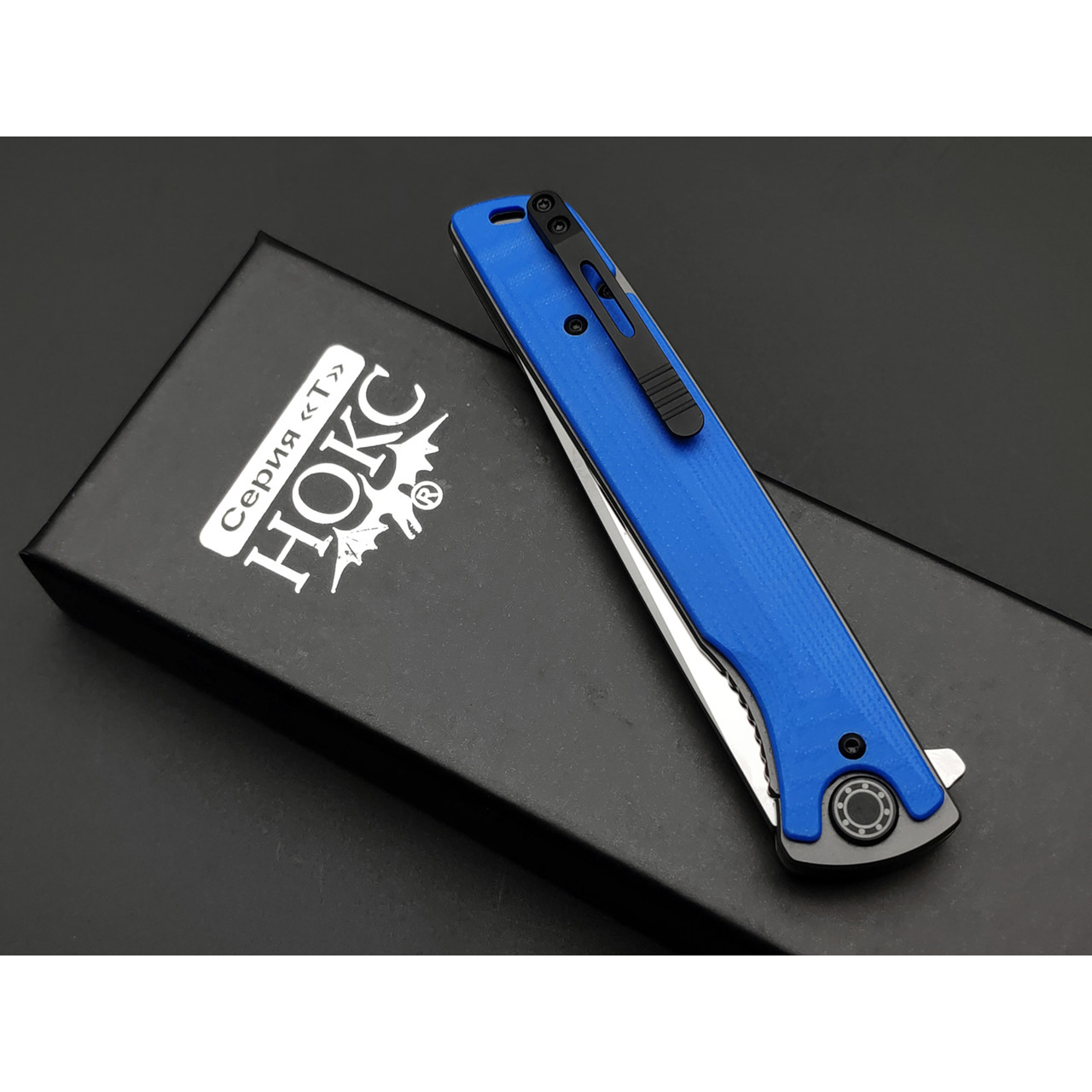 Нокс складной нож Смерш-С 350-109401 сталь D2 satin, рукоять G10 blue