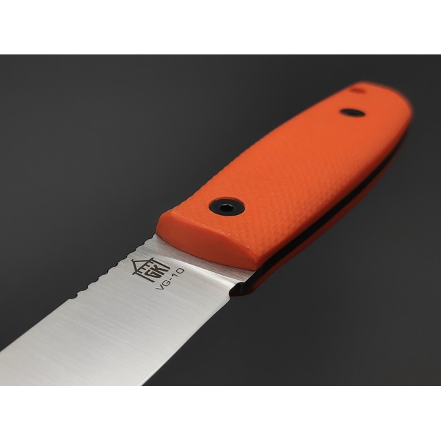 Град Горький нож Техно-Томми сталь VG-10 satin, спуски конвекс, рукоять G10 orange & black