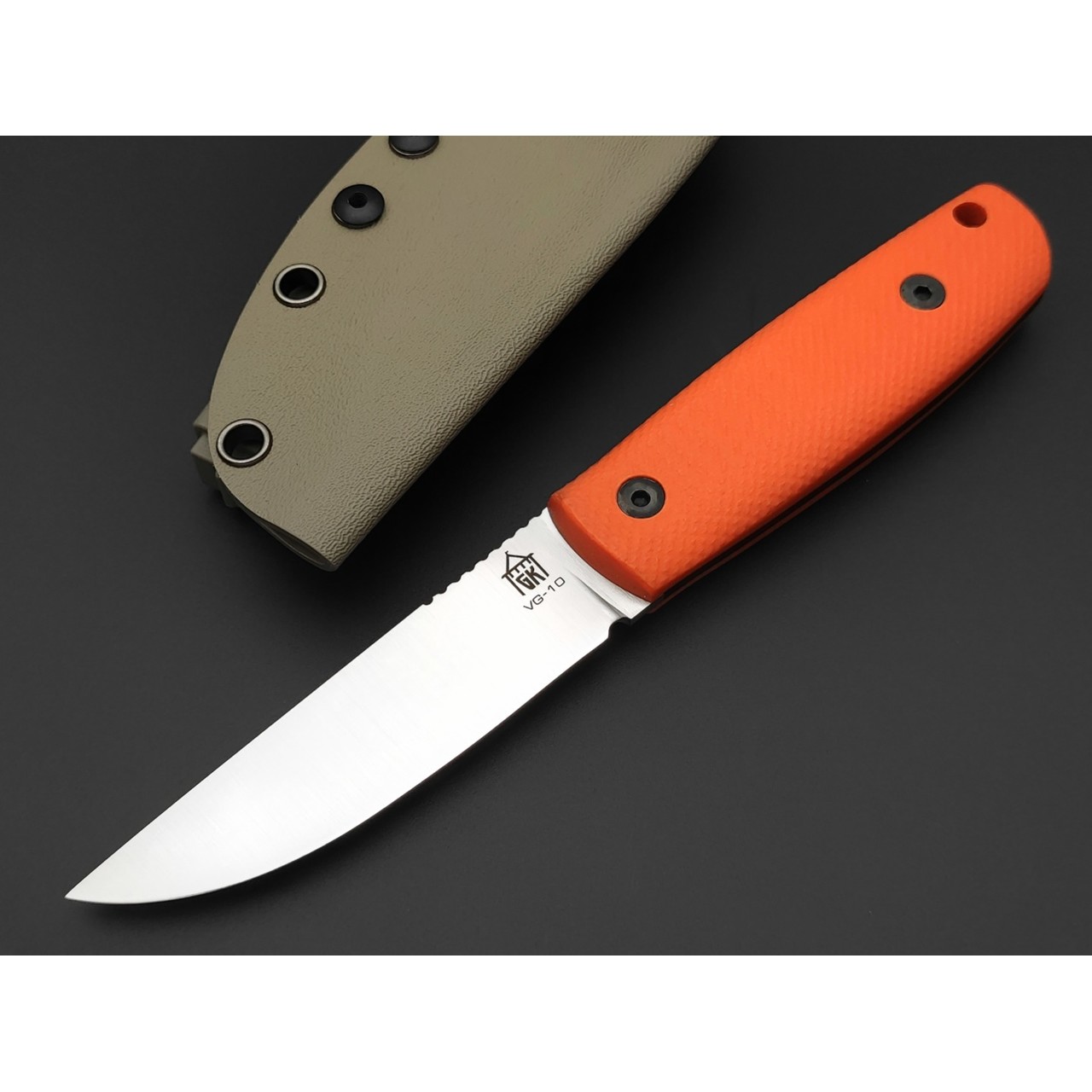 Град Горький нож Техно-Томми сталь VG-10 satin, спуски конвекс, рукоять G10 orange & black