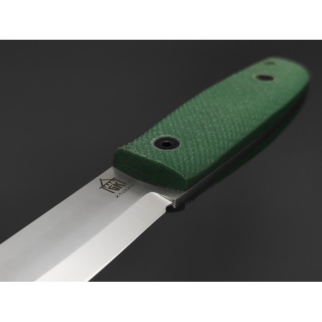 Град Горький нож Техно-Томми сталь Х12МФ satin, спуски сканди, рукоять Micarta green