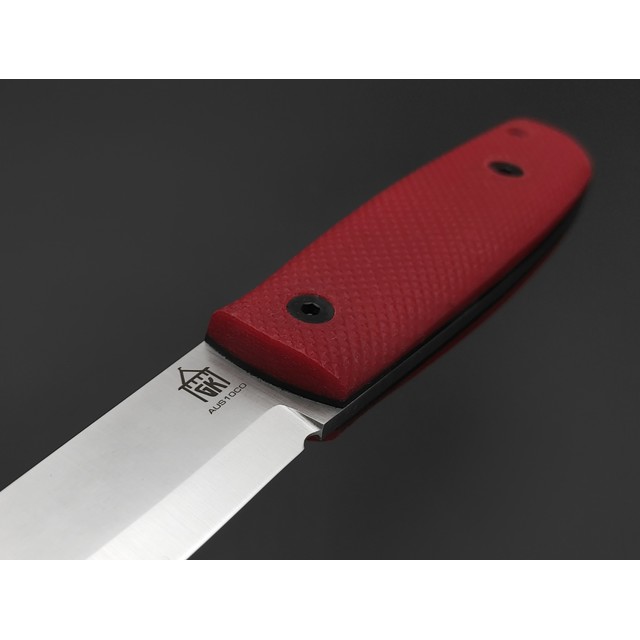 Град Горький нож Техно-Томми сталь Aus-10Co satin, спуски сканди, рукоять Micarta red & black