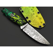Волчий Век нож Mark-II Custom сталь N690 WA худ. травление, рукоять Микарта, пины карбон, авторский пин