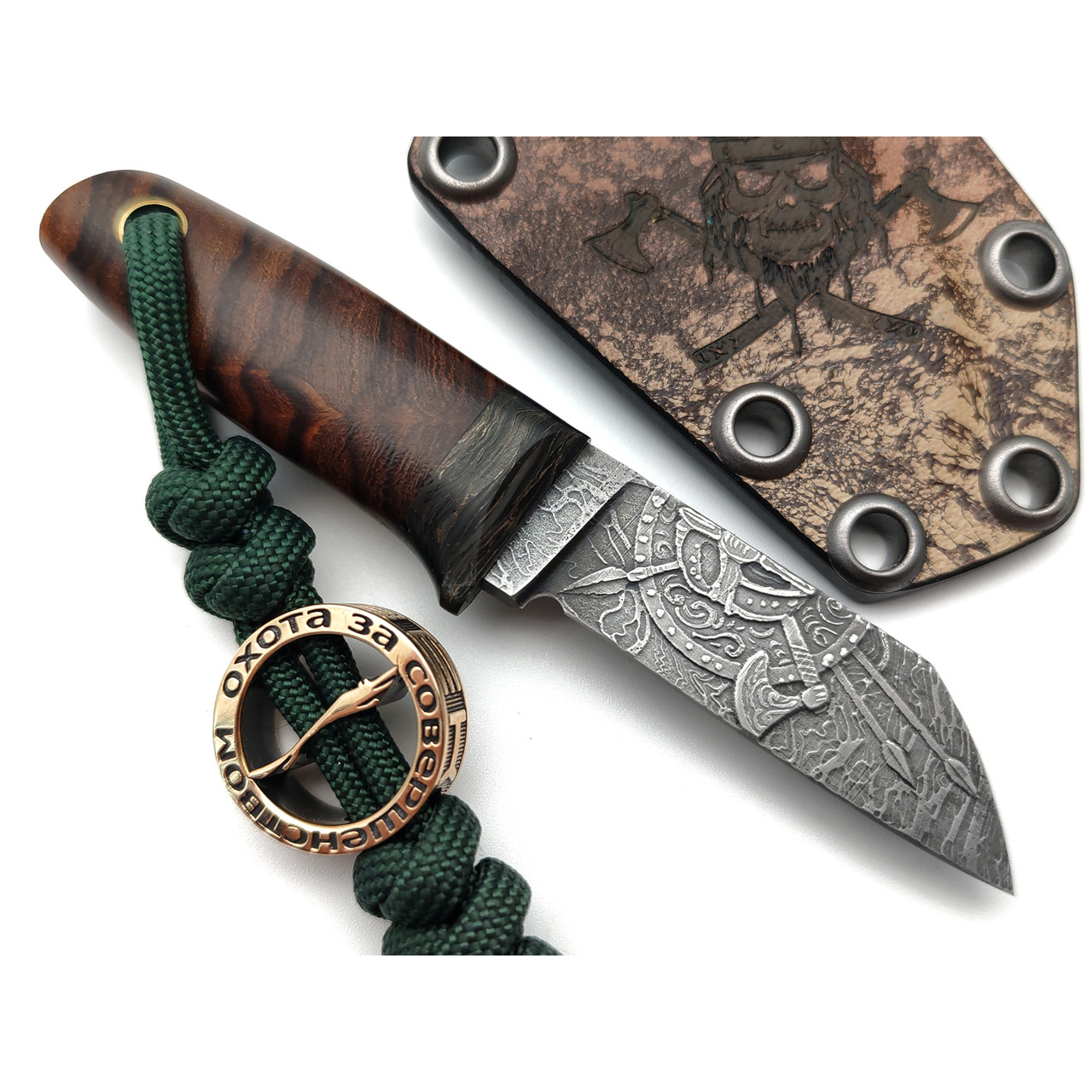 Волчий Век нож Мини Сечень Custom сталь CPM Rex121 WA, рукоять Дерево айронвуд, carbon fiber chaotic gold