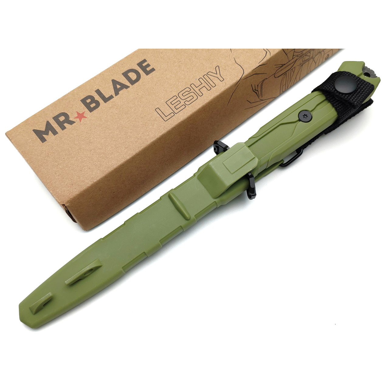 Mr.Blade нож Leshiy сталь Aus-8 блэквош, рукоять Эластрон зелёный